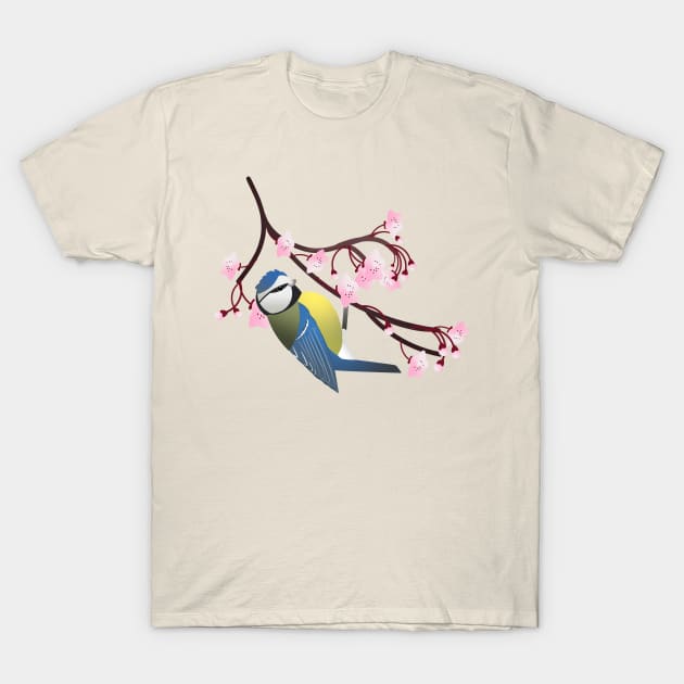 Blue tit and cherry blossom T-Shirt by Zolinstudio